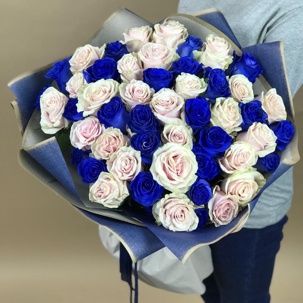 Белая и Синяя Роза 51шт 70см (Эквадор) код: 26068
